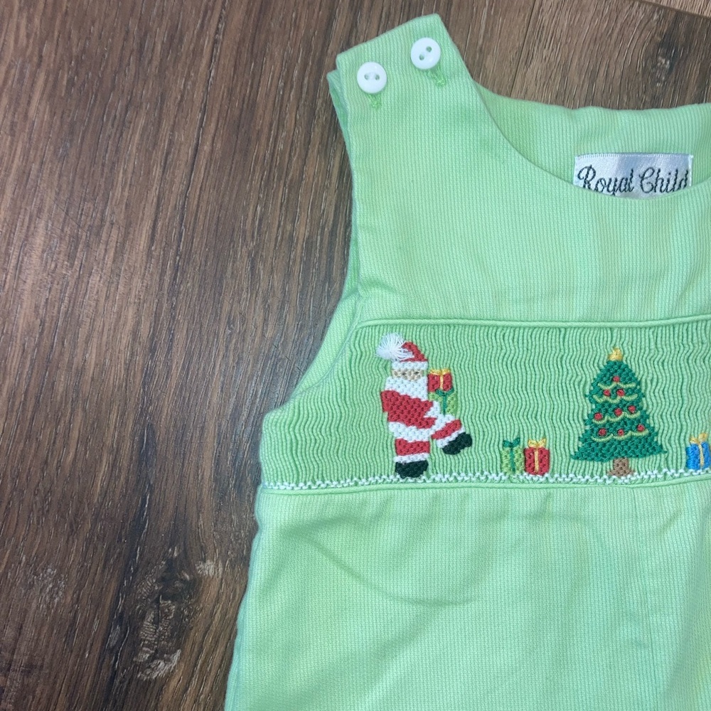 Royal Child Christmas Longalls Santa Tree Slay Presents Green Smocked 6m - Picture 3 of 12